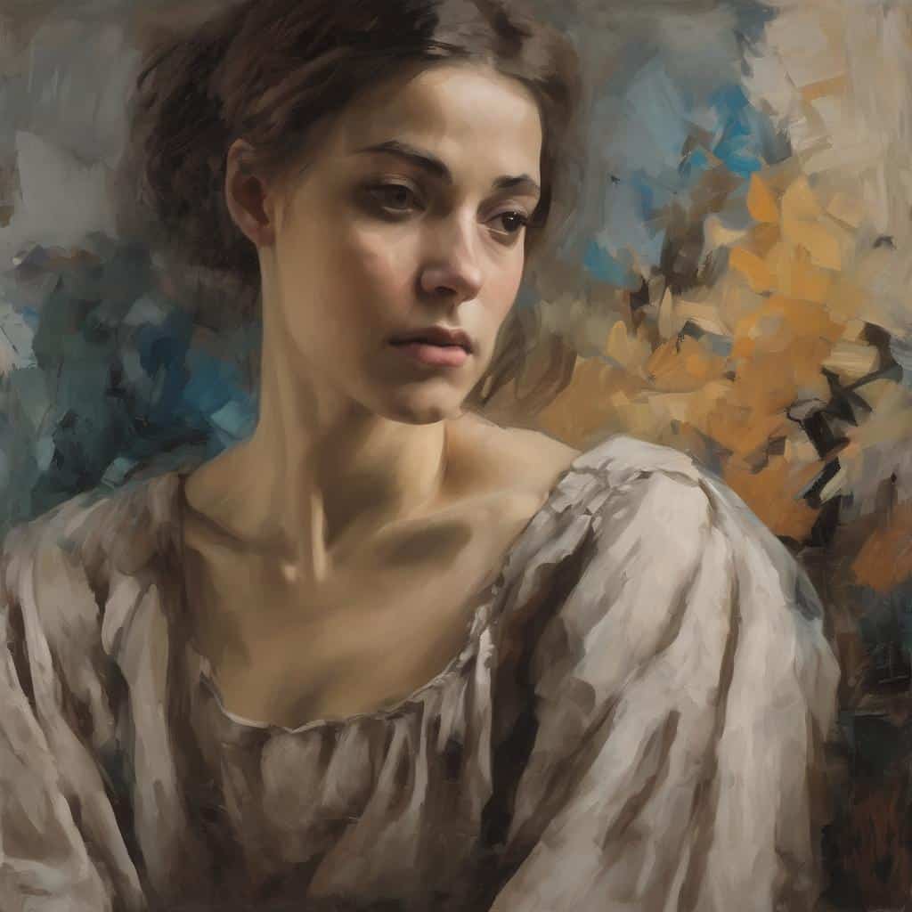 Εικόνα με ζωγραφική ποιότητα, νεαρή γυναίκα, καλλιτεχνική αντίφαση και εξέλιξη τέχνης.